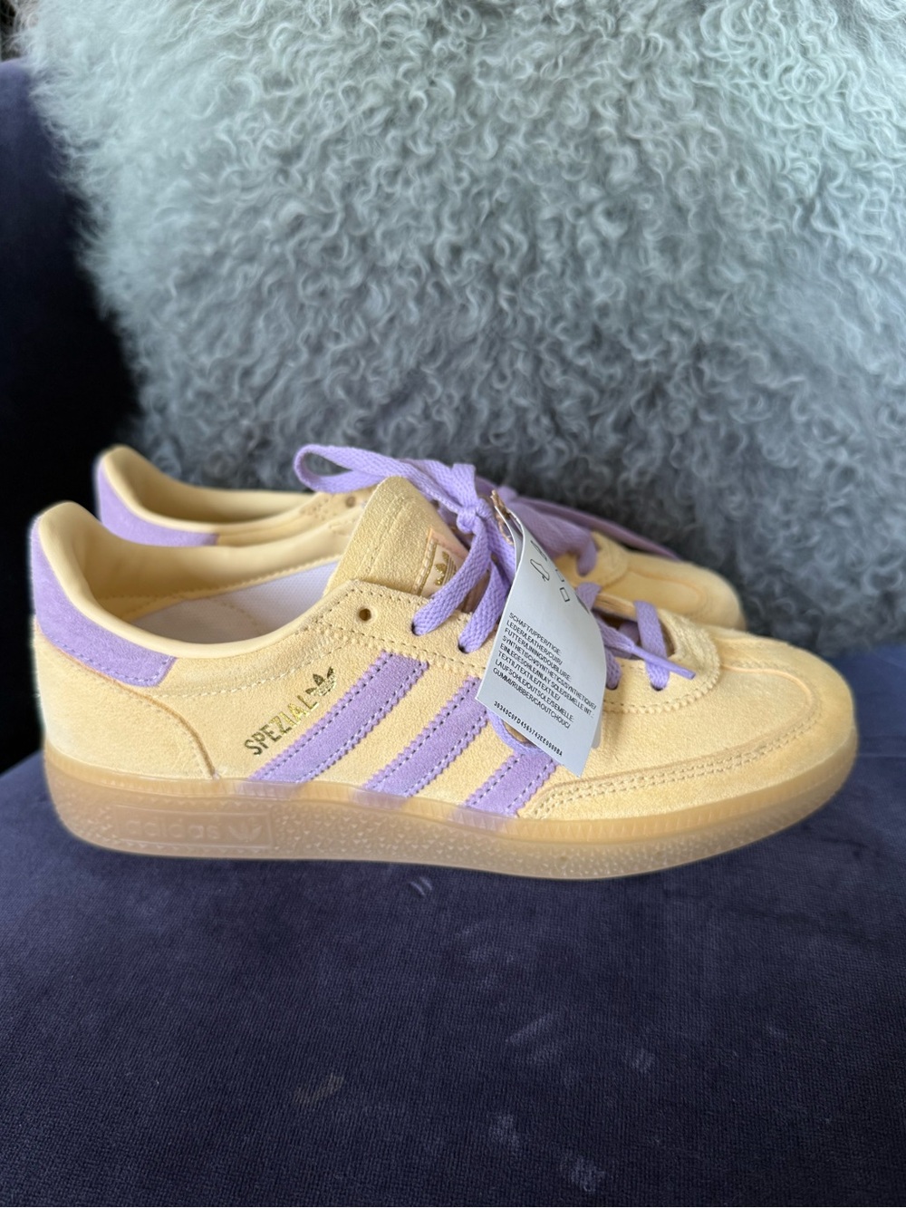 adidas Pastel Yellow and Lavender Spezial Suede Sneakers
